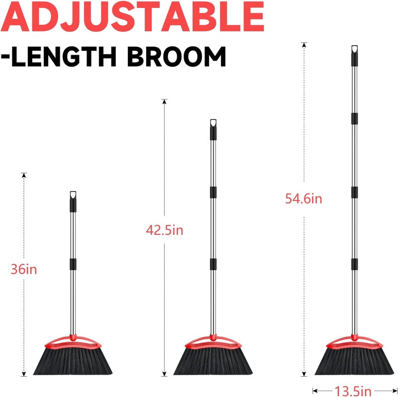 EZKEY Heavy Duty Broom, 54-inch Adjustable Long Handle Angle Brooms Large Brooms for Sweeping Indoor and Outdoor Commercial Broom for Home Kitchen Patio Garage Porch Courtyard Classroom, Red - Image 2